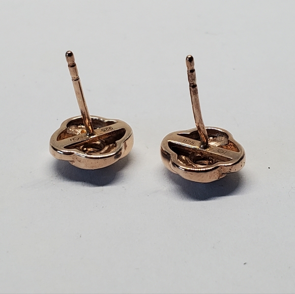 Rose Gold Sterling Silver Diamond Knot Stud Earrings - Picture 4 of 7